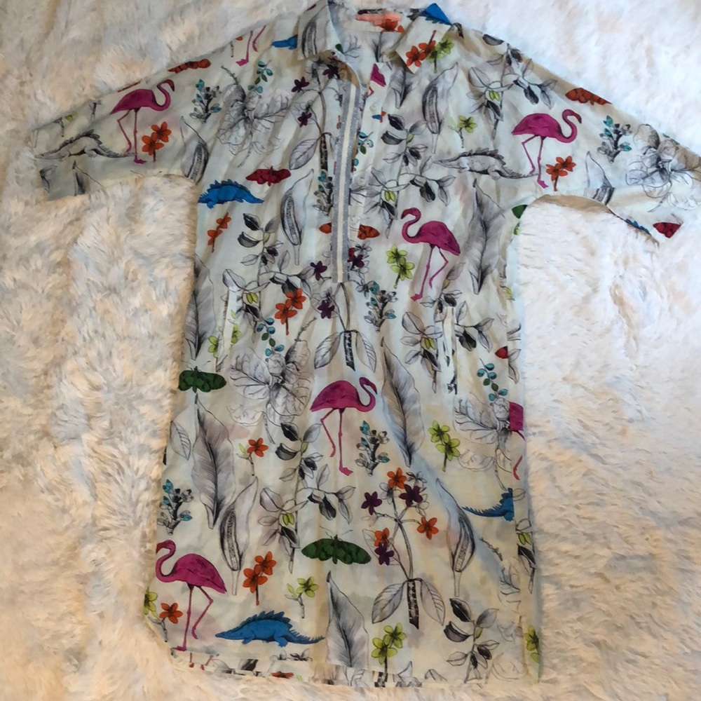 Vilagallo flamingo print half button down dress